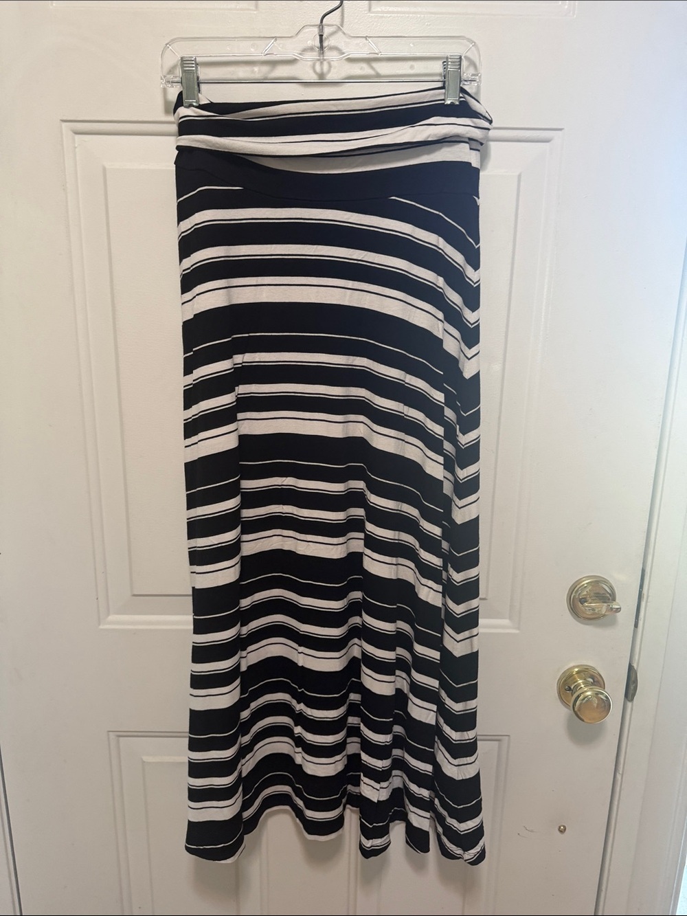 GAP Black and White Striped Fold-Over Waist Maxi Skirt